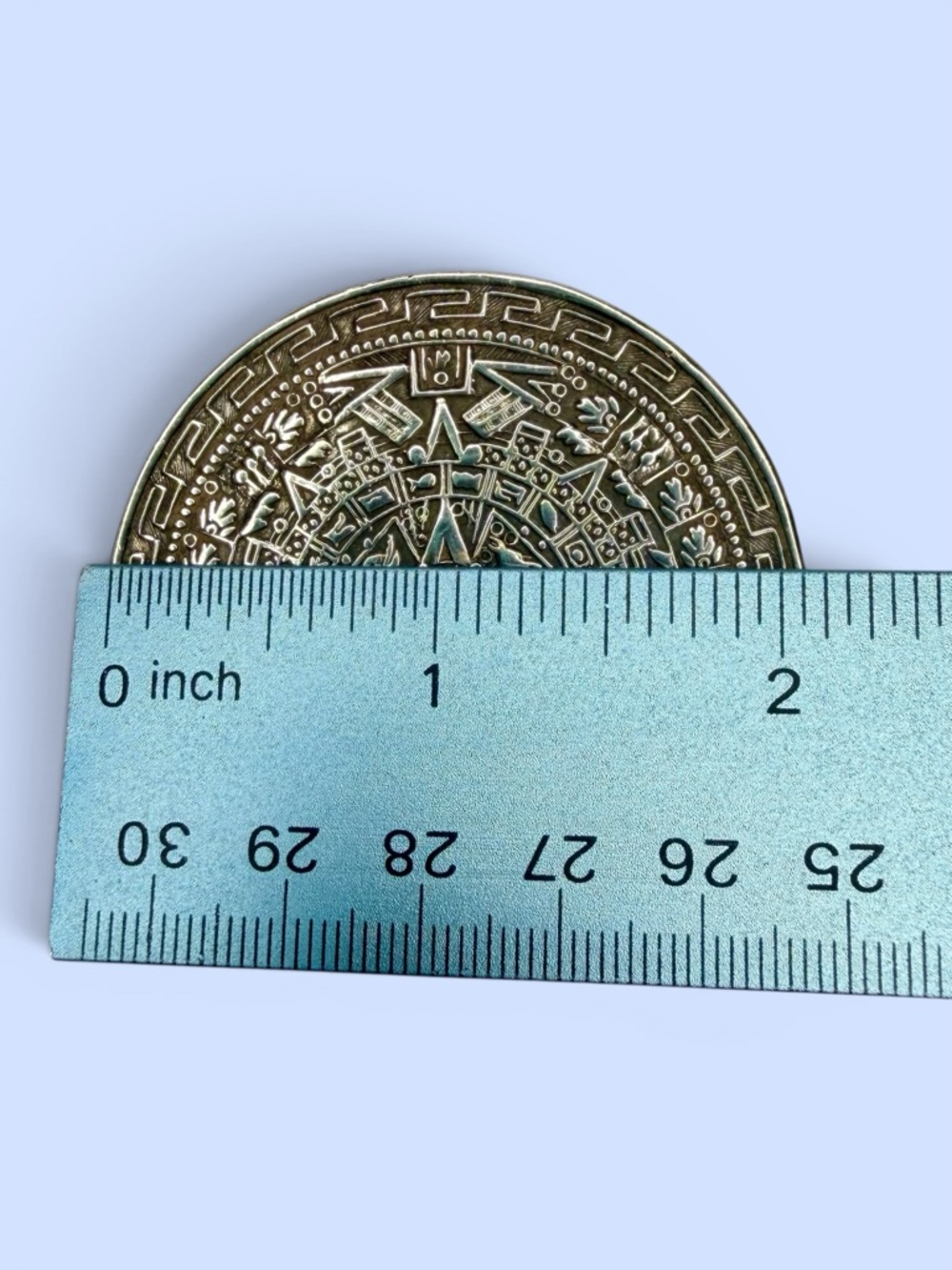 Silver Aztec Sun Calendar Brooch Pendant Round Highly Detailed Marked Silver - Picture 7 of 7